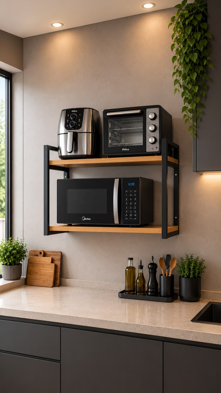 Comparaison avant après installation de l'étagère micro-ondes